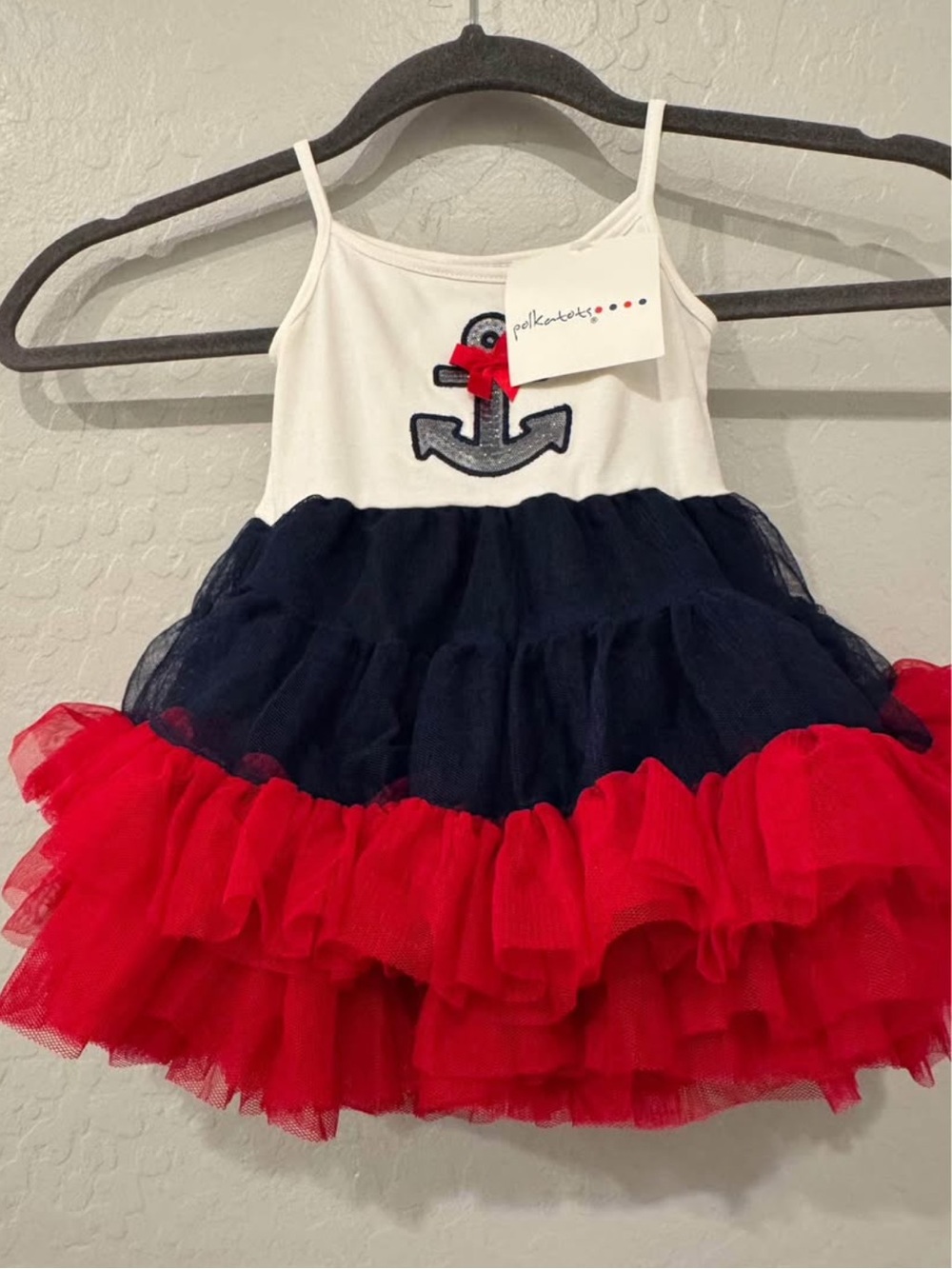 Polkatots Baby Nautical Tulle Dress - White, Navy & Red